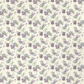 1:24, 1/2" Scale Dollhouse Miniature Wallpaper Blue & Plum Roses (3 SHEETS)