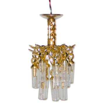 1:48, 1/4" Scale Dollhouse Miniature Light 3V Crystal Chandelier Clear Crystals