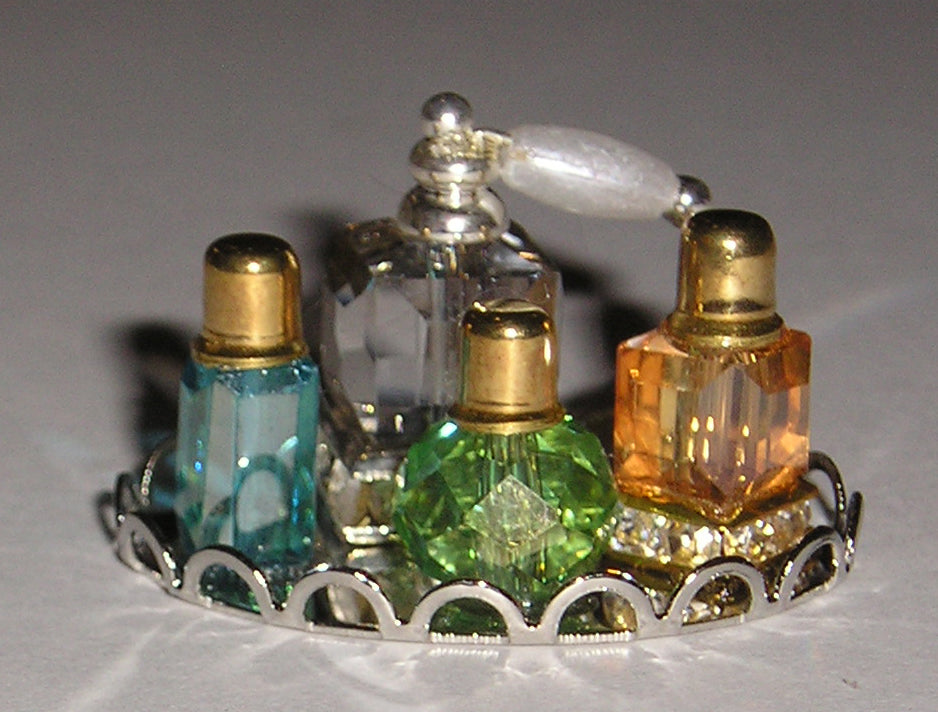1:12, 1" Scale Dollhouse Miniature Oval Perfume Tray w/4 Perfume Bottles