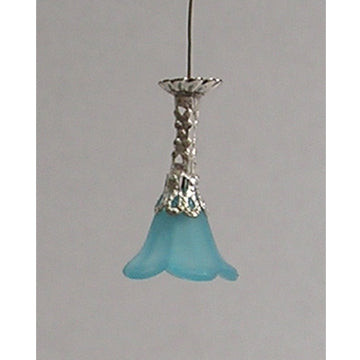 1:48, 1/4" Scale Dollhouse Miniature Light 3V Chandelier w/Lg Frosted Aqua Shade