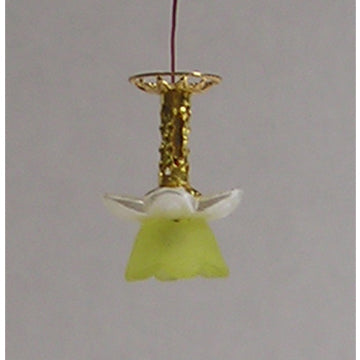 1:48, 1/4" Scale Dollhouse Miniature Light Chandelier Frosted Yellow Shade 3V