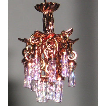 1:48, 1/4" Scale Dollhouse Miniature Light 3V Crystal Chandelier Pale Pink Crystals