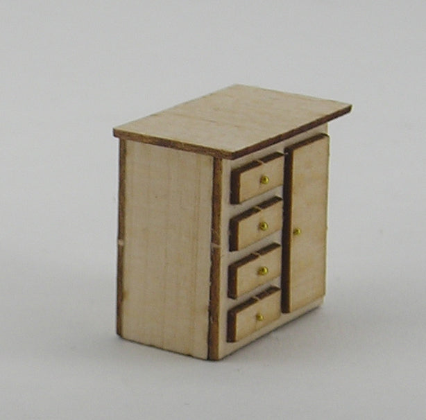 1:48, 1/4" Scale Dollhouse Miniature Furniture Kit Captains Dresser