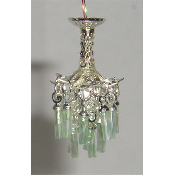 1:48, 1/4" Scale Dollhouse Miniature Light 3V Crystal Chandelier Mint Green Crystals
