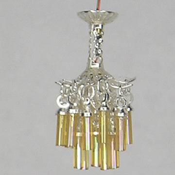 1:48, 1/4" Scale Dollhouse Miniature Light 3V Crystal Chandelier Tan Crystals