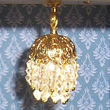 1:24, 1/2" Scale Dollhouse Miniature Crystal Double Tier Chandelier 12V LED