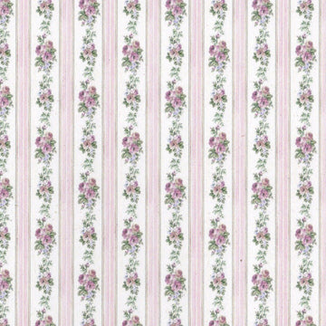 1:24, 1/2" Scale Dollhouse Miniature Wallpaper Pink Roses Stripes (3 SHEETS)