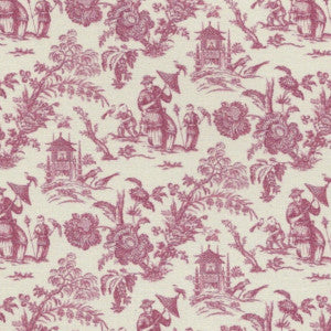 1:12, 1" Scale Dollhouse Miniature Wallpaper Dk Pink Oriental Toile (3 sheets)