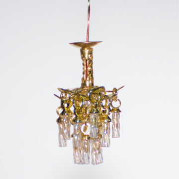 1:48, 1/4" Scale Dollhouse Miniature Light 3V Crystal Chandelier Pale Pink Crystals