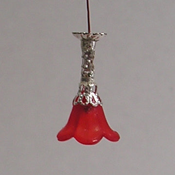 1:48, 1/4" Scale Dollhouse Miniature Light 3V Chandelier w/Lg Frosted Red Shade
