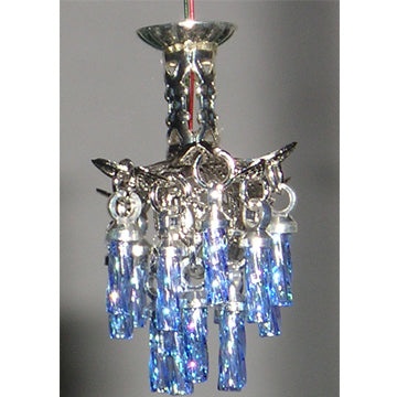 1:48, 1/4" Scale Dollhouse Miniature Light 3V Crystal Chandelier Blue Crystals