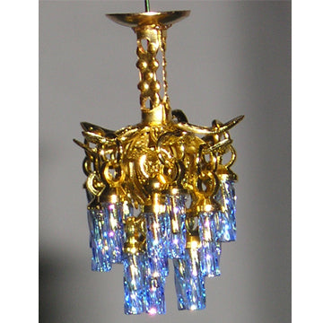 1:48, 1/4" Scale Dollhouse Miniature Light 3V Crystal Chandelier Blue Crystals