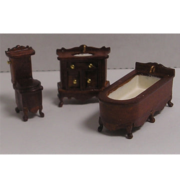 1:48, 1/4" Scale Dollhouse Miniature Furniture Bathroom Set, Toilet, Bathtub, Sink 3 pcs