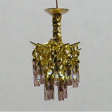1:48, 1/4" Scale Dollhouse Miniature Light 3V Crystal Chandelier Purple Crystals