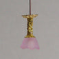 1:48, 1/4" Scale Dollhouse Miniature Light Chandelier Pink Frosted Shade 3V LED