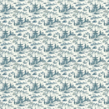 1:48, 1/4" Scale Dollhouse Miniature Wallpaper Teal Pagoda