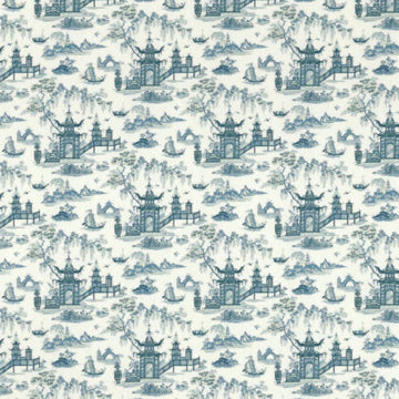 1:24, 1/2" Scale Dollhouse Miniature Wallpaper Teal Pagoda (3 SHEETS)