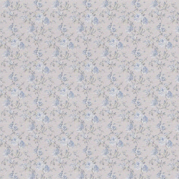 1:48, 1/4" Scale Dollhouse Miniature Wallpaper Blue Flowers on Grey