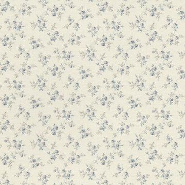 1:48, 1/4" Scale Dollhouse Miniature Wallpaper Blue Roses on Ivory
