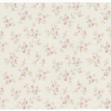 1:48, 1/4" Scale Dollhouse Miniature Wallpaper Pink Roses on Ivory