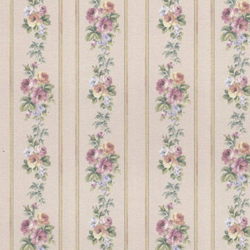 1:12, 1" Scale Dollhouse Miniature Wallpaper Blue & Pink Floral Stripe (3 sht)
