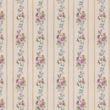 1:24, 1/2" Scale Dollhouse Miniature Wallpaper Pink & Yellow Rose Stripe