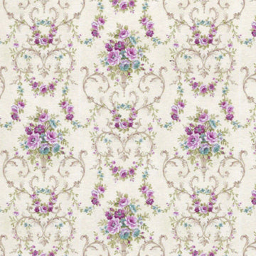 1:12, 1" Scale Dollhouse Miniature Wallpaper Violet, Green & Ivory (3 sheets)