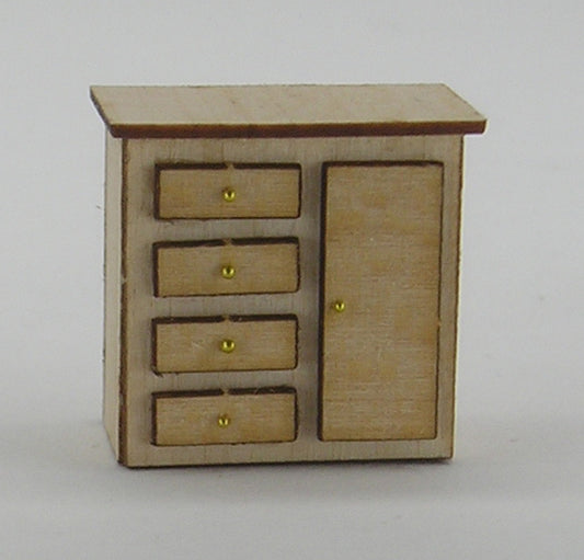 1:48, 1/4" Scale Dollhouse Miniature Furniture Kit Captains Dresser