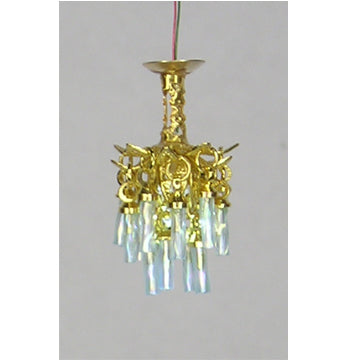 1:48, 1/4" Scale Dollhouse Miniature Light 3V Crystal Chandelier Aqua Crystals