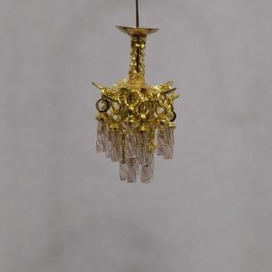 1:48, 1/4" Scale Dollhouse Miniature Light 3V Crystal Chandelier Pale Peach Crystals