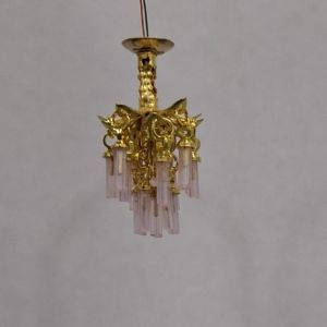 1:48, 1/4" Scale Dollhouse Miniature Light 3V Crystal Chandelier Pale Pink Crystals