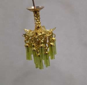 1:48, 1/4" Scale Dollhouse Miniature Light 3V Crystal Chandelier Lime Green Crystals