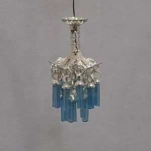 1:48, 1/4" Scale Dollhouse Miniature Light 3V Crystal Chandelier Aqua Crystals