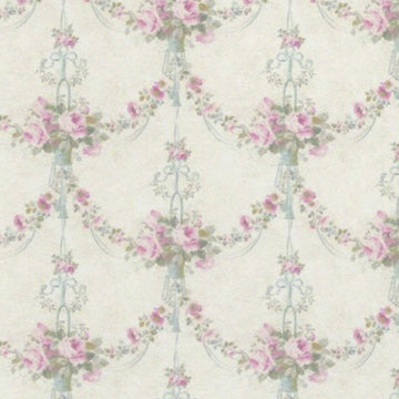 1:12, 1" Scale Dollhouse Miniature Wallpaper Pink Rose Swag (3 sheets)