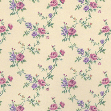 1:12, 1" Scale Dollhouse Miniature Wallpaper Pink & Purple Floral (3 sheets)