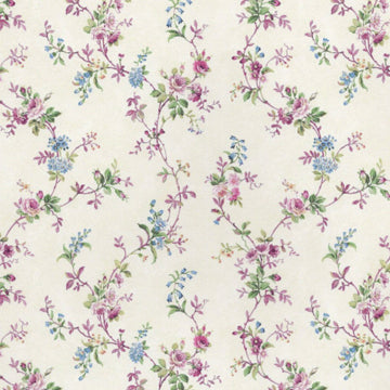 1:12, 1" Scale Dollhouse Miniature Wallpaper Pink & Blue Floral Vine (3 sheets)