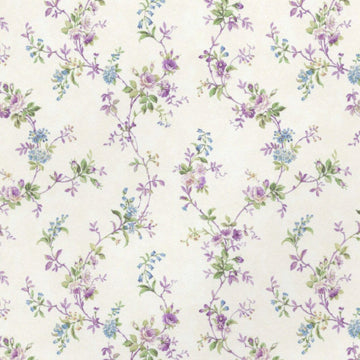 1:12, 1" Scale Dollhouse Miniature Wallpaper Blue & Purple Floral Vine (3 sheets)