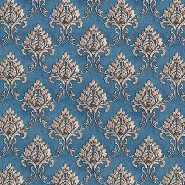 1:12, 1" Scale Dollhouse Miniature Wallpaper Blue & Tan Damask (3 sheets)