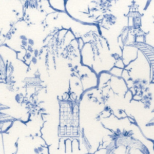 1:12, 1" Scale Dollhouse Miniature Wallpaper Blue Oriental Toile (3 sheets)