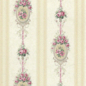 1:12, 1" Scale Dollhouse Miniature Wallpaper Pink Foral Stripe (3 sheets)