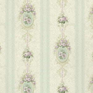 1:12, 1" Scale Dollhouse Miniature Wallpaper Green Floral Stripe (3 sheets)