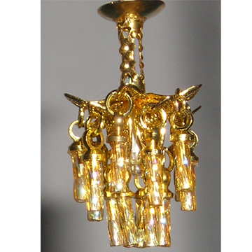 1:48, 1/4" Scale Dollhouse Miniature Light 3V Crystal Chandelier Gold Crystals
