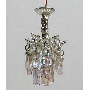 1:48, 1/4" Scale Dollhouse Miniature Light 3V Crystal Chandelier Pale Pink Crystals