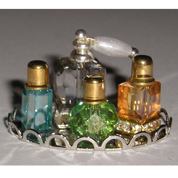 1:12, 1" Scale Dollhouse Miniature Oval Perfume Tray w/4 Perfume Bottles