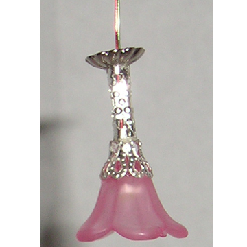 1:48, 1/4" Scale Dollhouse Miniature Light 3V Chandelier w/Lg Frosted Pink Shade