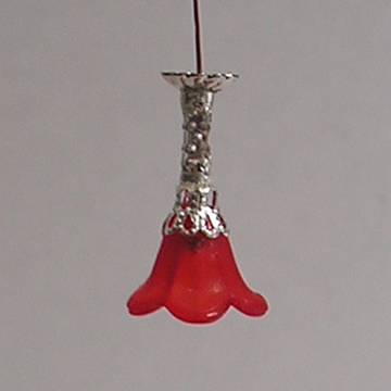 1:48, 1/4" Scale Dollhouse Miniature Light 3V Chandelier w/Lg Frosted Red Shade