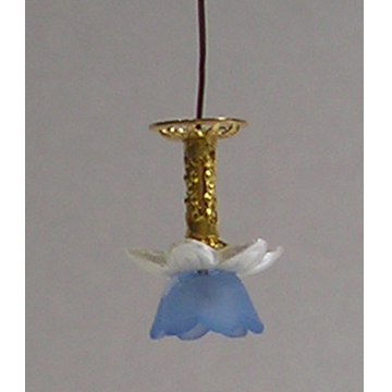 1:48, 1/4" Scale Dollhouse Miniature Light Chandelier Frosted Blue Shade 3V