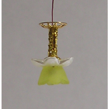 1:48, 1/4" Scale Dollhouse Miniature Light Chandelier Frosted Yellow Shade 3V