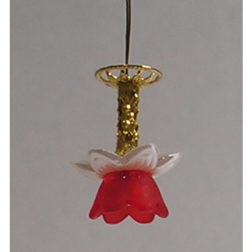 1:48, 1/4" Scale Dollhouse Miniature Light Chandelier Frosted Red Shade 3V