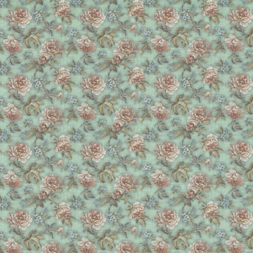 1:12, 1" Scale Dollhouse Miniature Wallpaper Ivory Roses on Teal (3 sht)